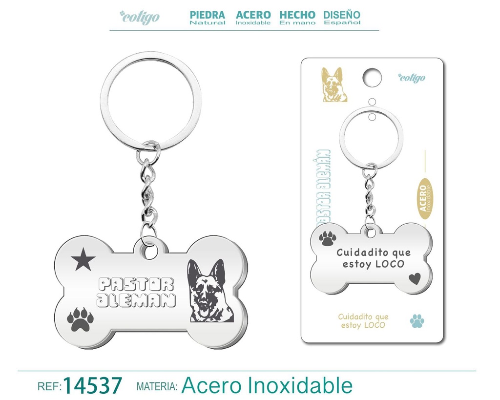 Llavero de acero con perro pastor alemán - Accesorios de mascotas