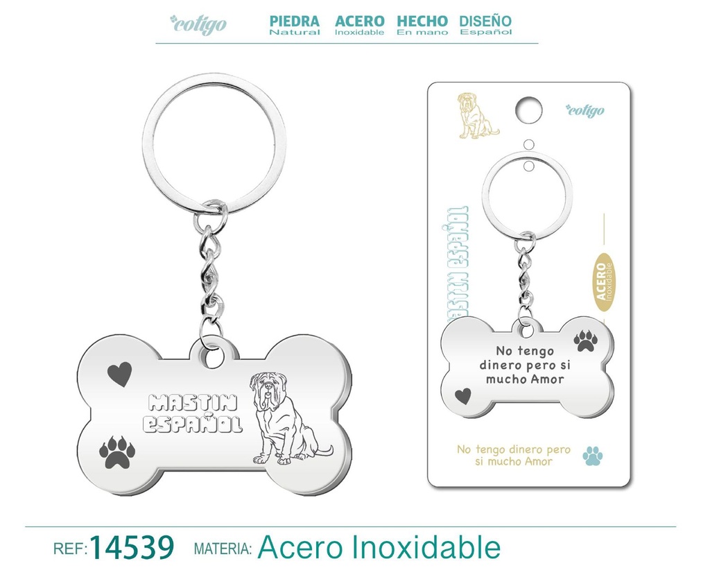 Llavero de acero con perro mastín español - Accesorios de mascotas