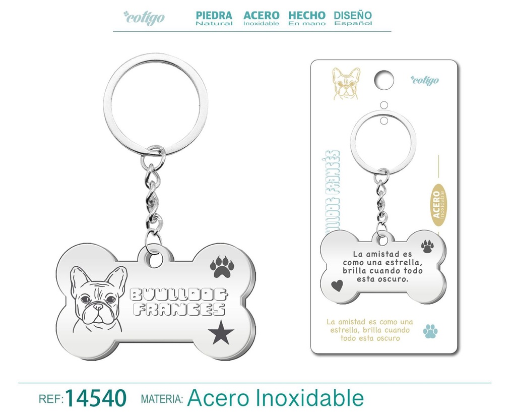 Llavero de acero con perro bulldog francés - Accesorios de mascotas