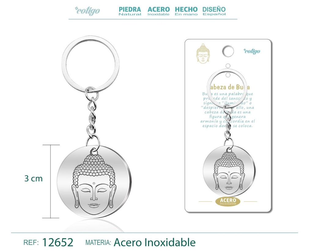 Llavero de Acero con Símbolo de Suerte Cabeza de Buda - Accesorios espirituales y de suerte