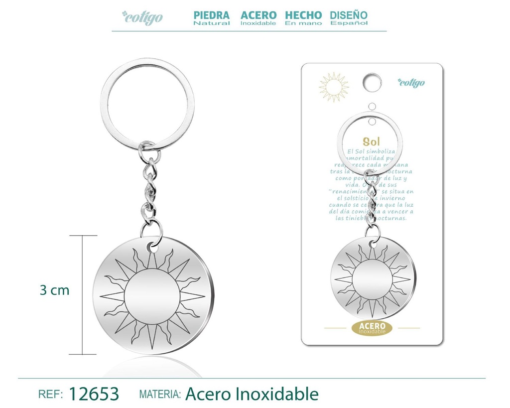 Llavero de Acero con Símbolo de Suerte Sol - Accesorios de buena fortuna y espiritualidad