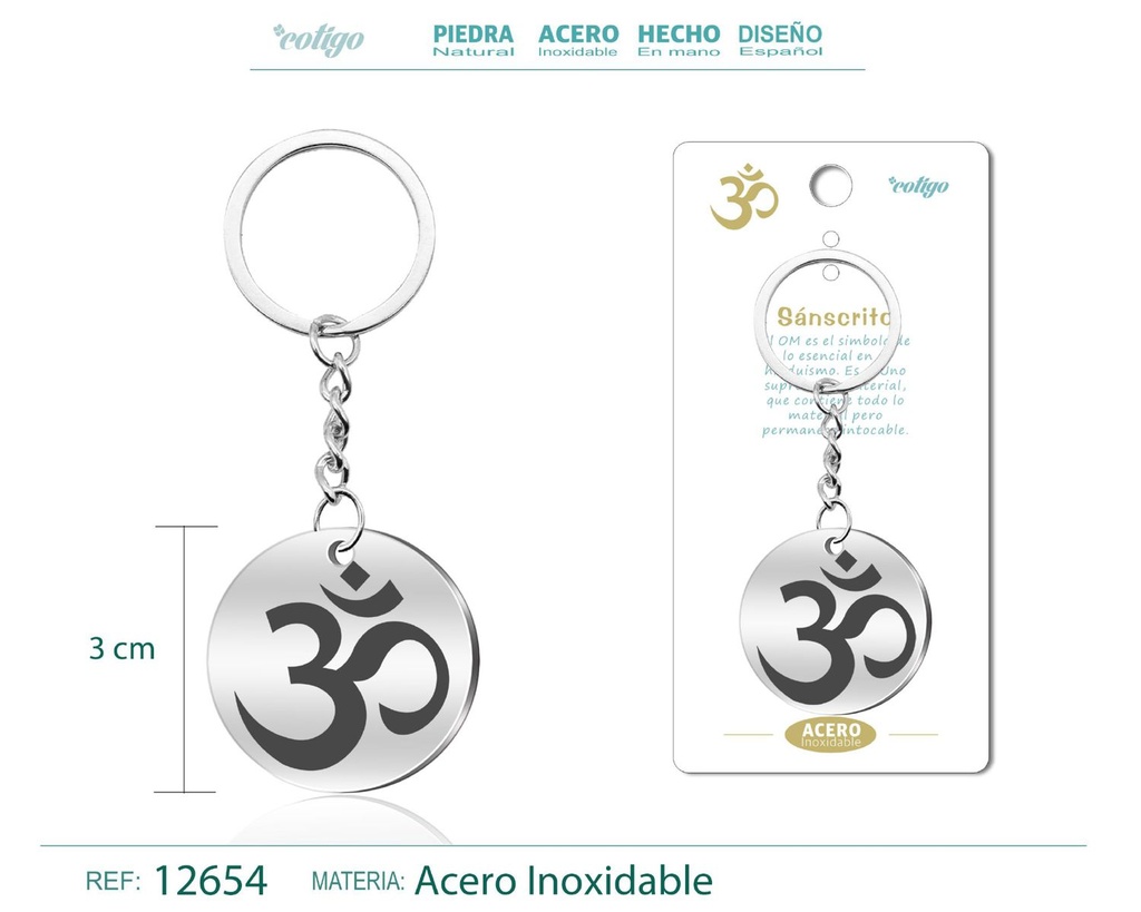 Llavero de Acero con Símbolo de Suerte en Sánscrito - Accesorios místicos y espirituales