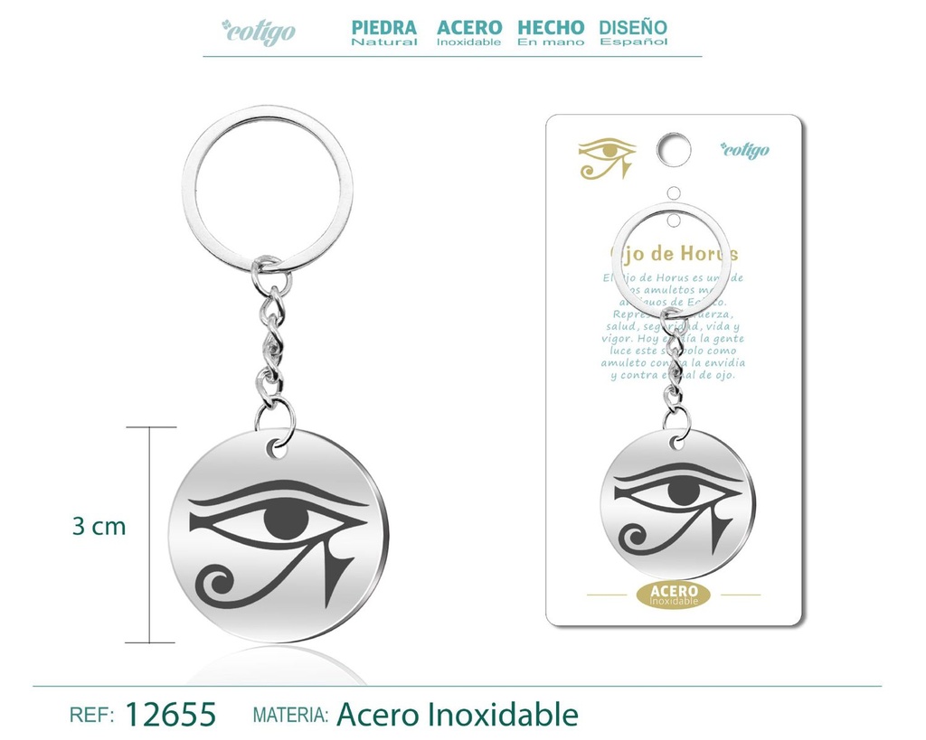 Llavero de Acero con Símbolo de Suerte Ojo de Horus - Accesorios de protección y suerte