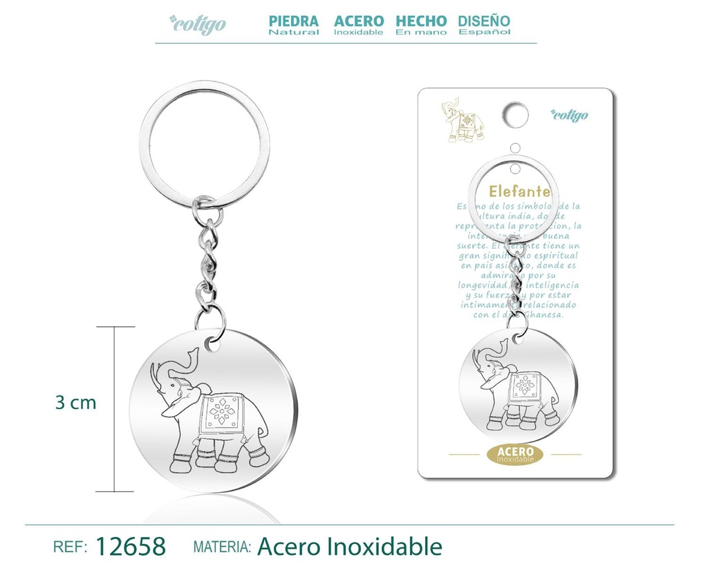 Llavero de Acero con Símbolo de Suerte Elefante - Accesorios de buena suerte y fortaleza