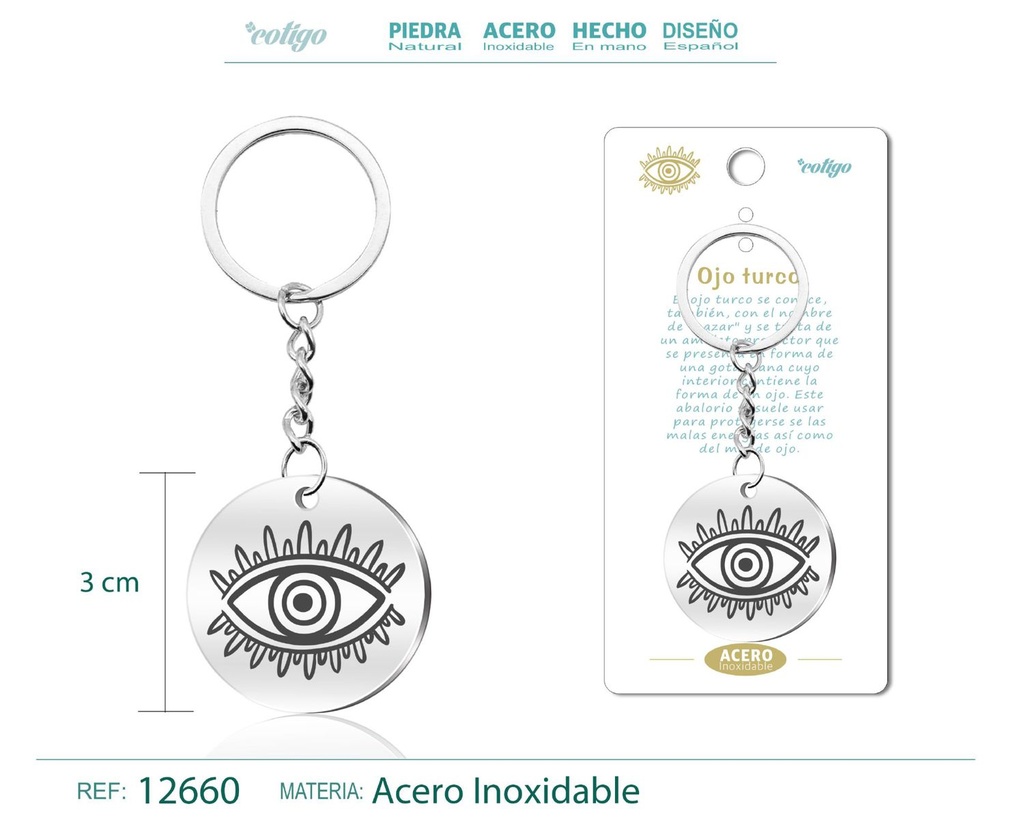 Llavero de Acero con Símbolo de Suerte Ojo Turco - Accesorios de protección contra el mal de ojo