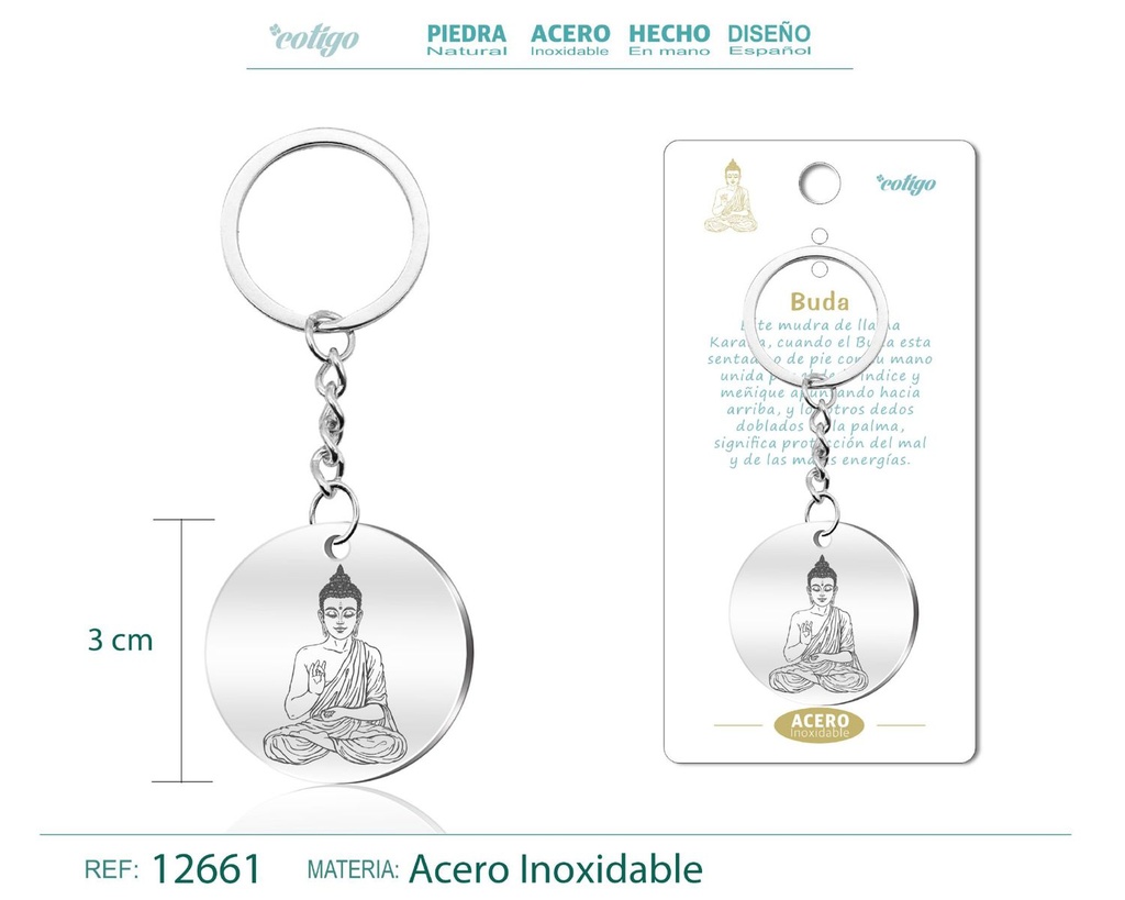 Llavero de Acero con Símbolo de Suerte Buda - Accesorios espirituales de suerte y tranquilidad