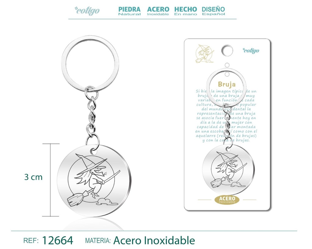 Llavero de Acero con Símbolo de Suerte Bruja - Accesorios de protección y magia