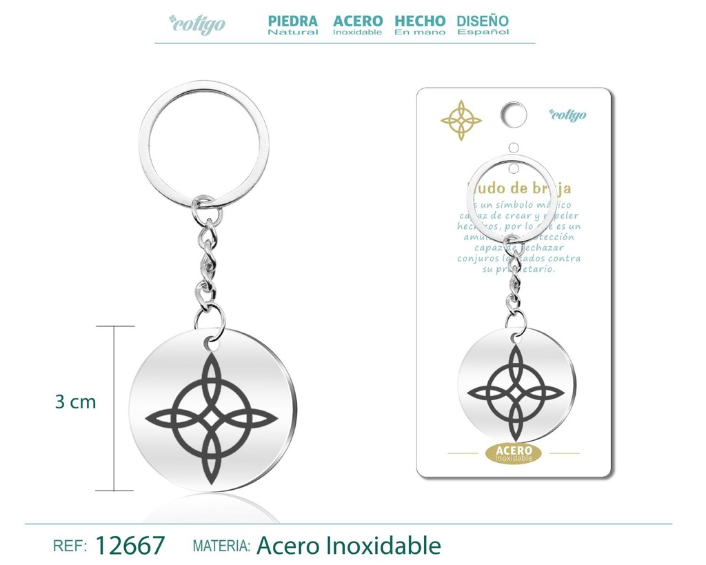 Llavero de Acero con Símbolo de Suerte Nudo de Bruja - Accesorios de magia y protección