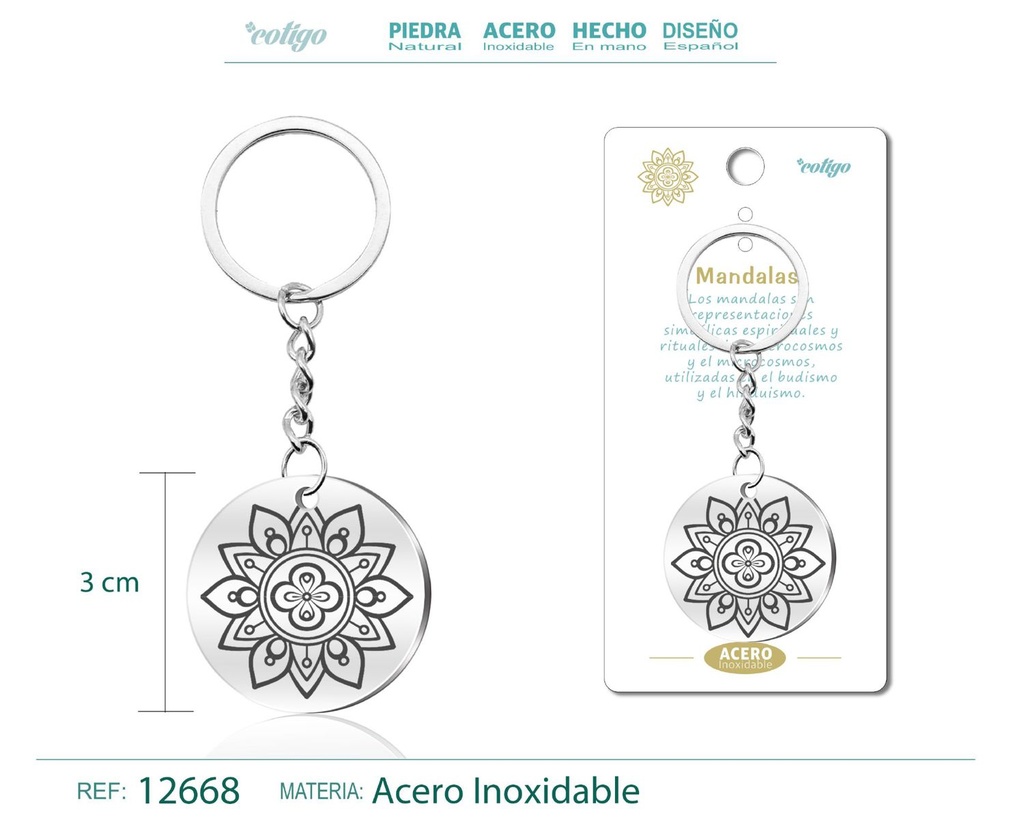 Llavero de Acero con Símbolo de Suerte Mandalas - Accesorios de paz y meditación