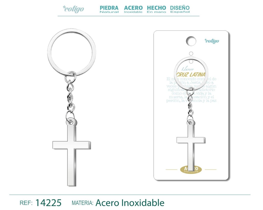 Llavero de Cruz Latina de Acero - Accesorios de fe y devoción