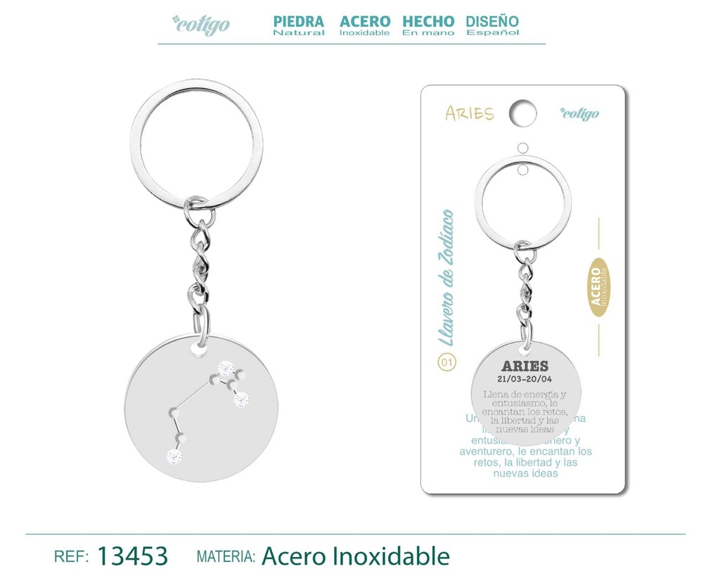 Llavero de Acero con Zodiaco Aries - Accesorios astrológicos y de personalidad