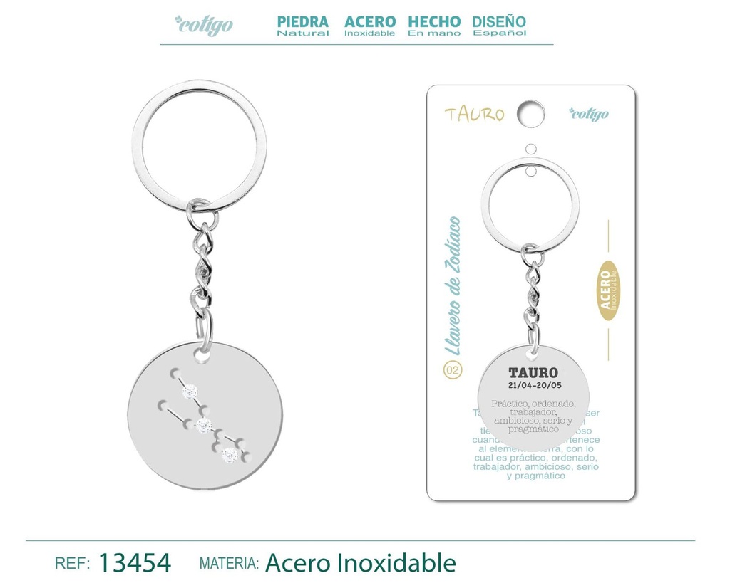 Llavero de Acero con Zodiaco Tauro - Accesorios astrológicos y de personalidad