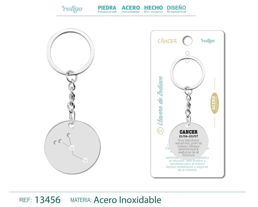 Llavero de Acero con Zodiaco Cáncer - Accesorios astrológicos y de personalidad