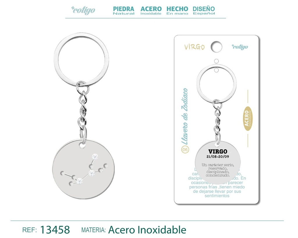 Llavero de Acero con Zodiaco Virgo - Accesorios astrológicos y de personalidad