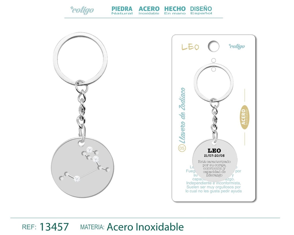 Llavero de Acero con Zodiaco Leo - Accesorios astrológicos y de personalidad