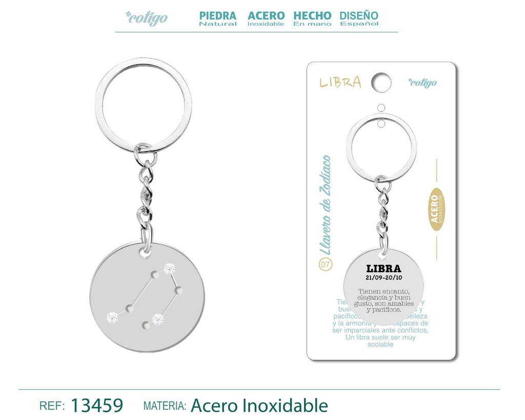 Llavero de Acero con Zodiaco Libra - Accesorios astrológicos y de personalidad