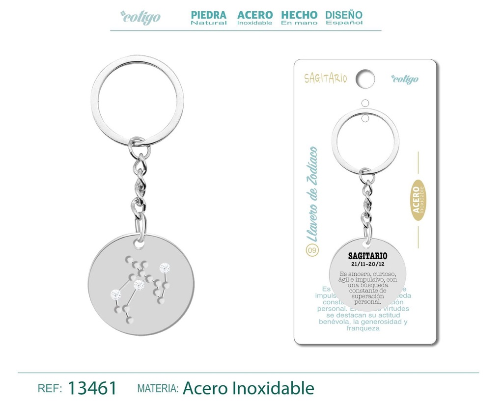 Llavero de Acero con Zodiaco Sagitario - Accesorios astrológicos y de personalidad