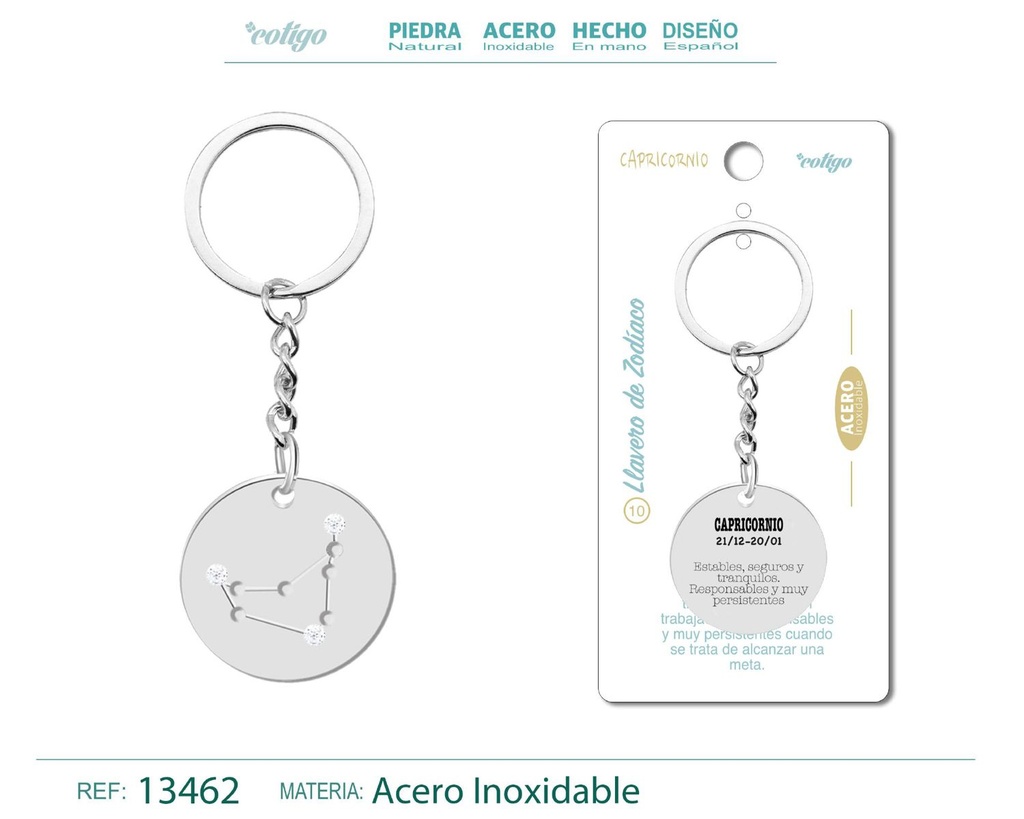 Llavero de Acero con Zodiaco Capricornio - Accesorios astrológicos y de personalidad