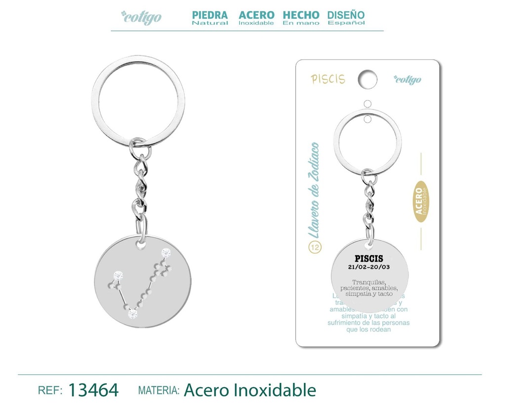 Llavero de Acero con Zodiaco Piscis - Accesorios astrológicos y de personalidad