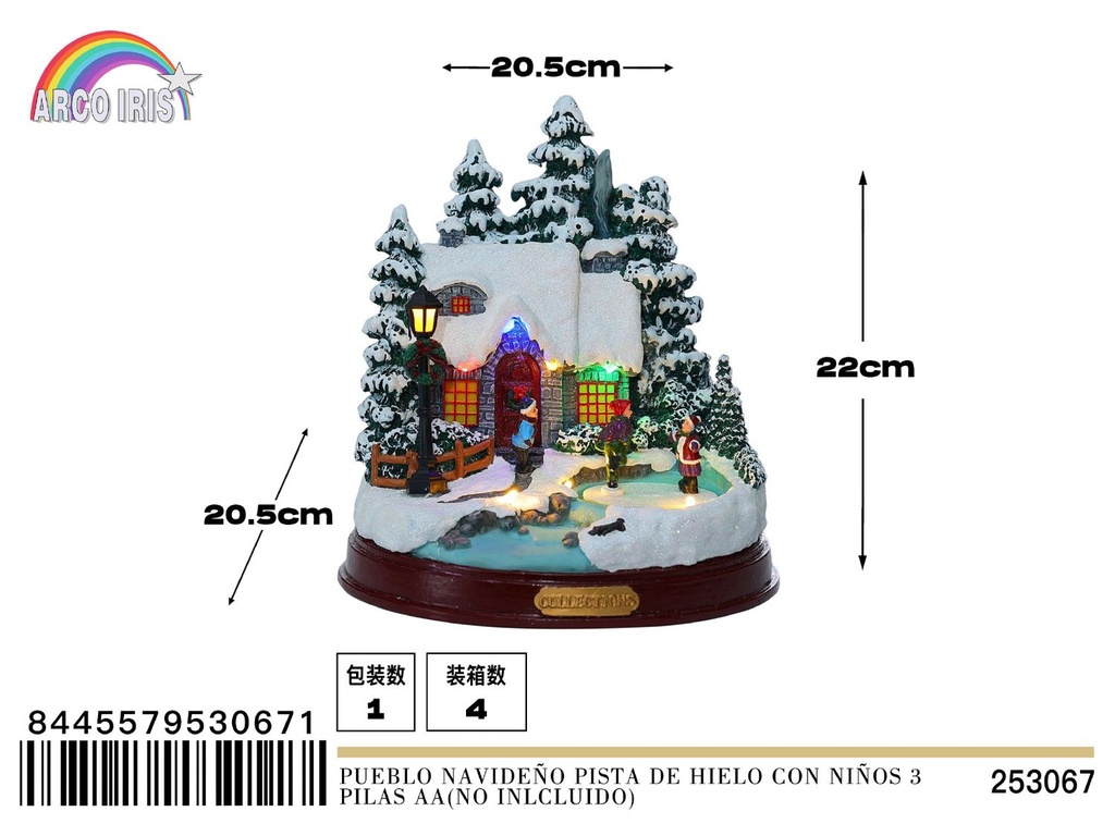 Pueblo navideño pista de hielo con niños 3 pilas AA (no incluido) - Decoración navideña