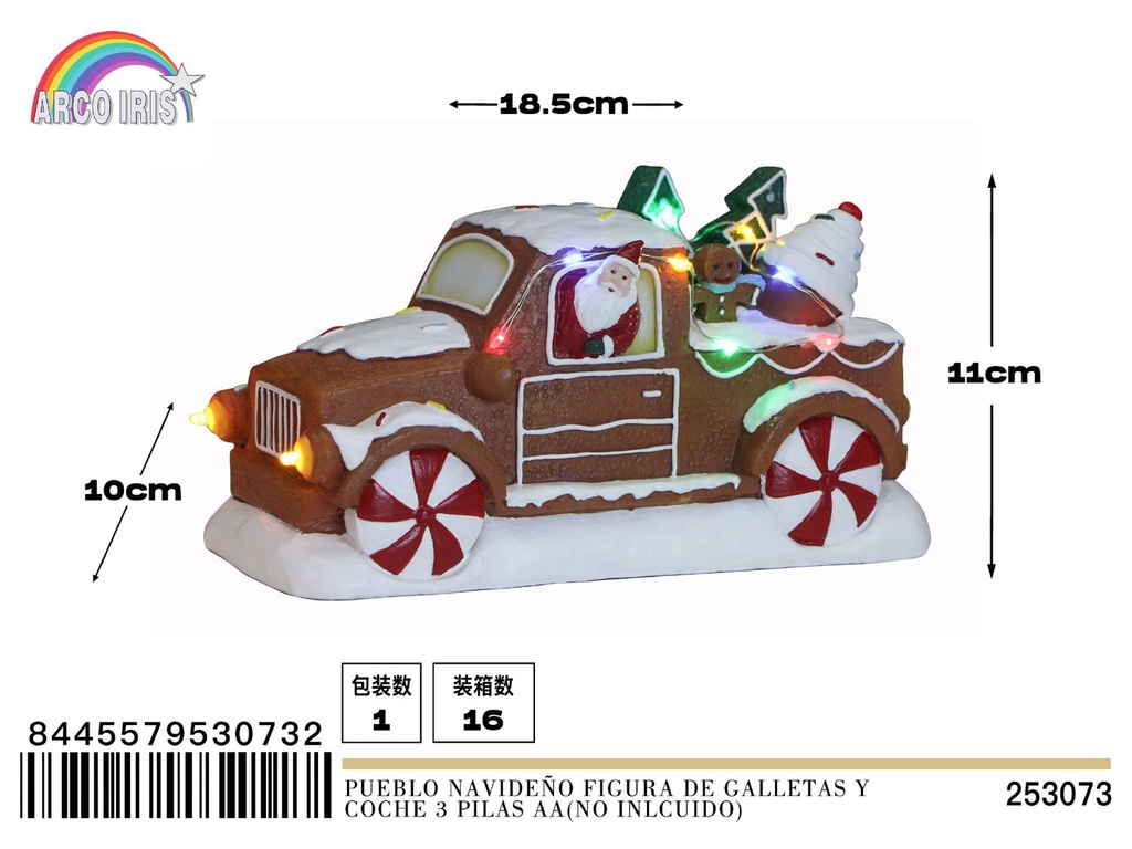 Pueblo navideño figura de galletas y coche Papa Noel 3 pilas AA (no incluido) - Decoración navideña