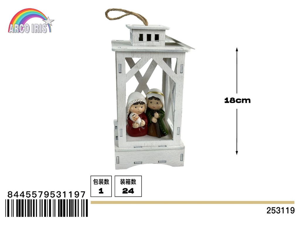 Colgante farola poliresina de Belén nacimiento de Niño Jesús LED - Decoración navideña