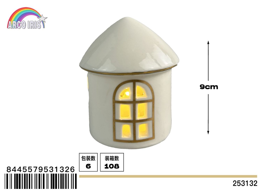 Figura porcelana casa blanca LED - Adorno navideño