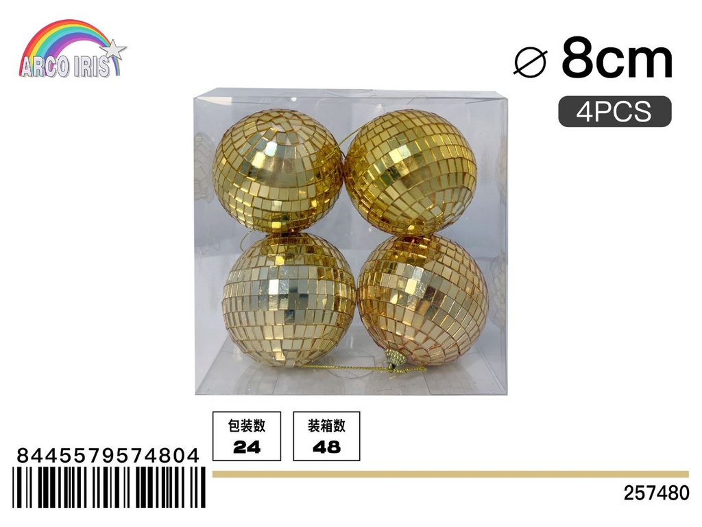 Bola de espejo oro 8cm 4pcs/PVC caja - Adornos navideños