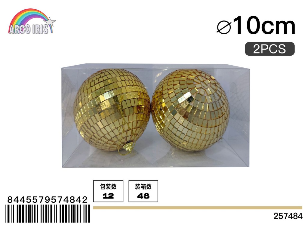 Bola de espejo oro 10cm 2pcs/PVC caja - Adornos navideños