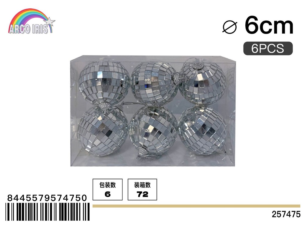 Bola de espejo plata 6cm 6pcs/PVC caja - Adornos navideños