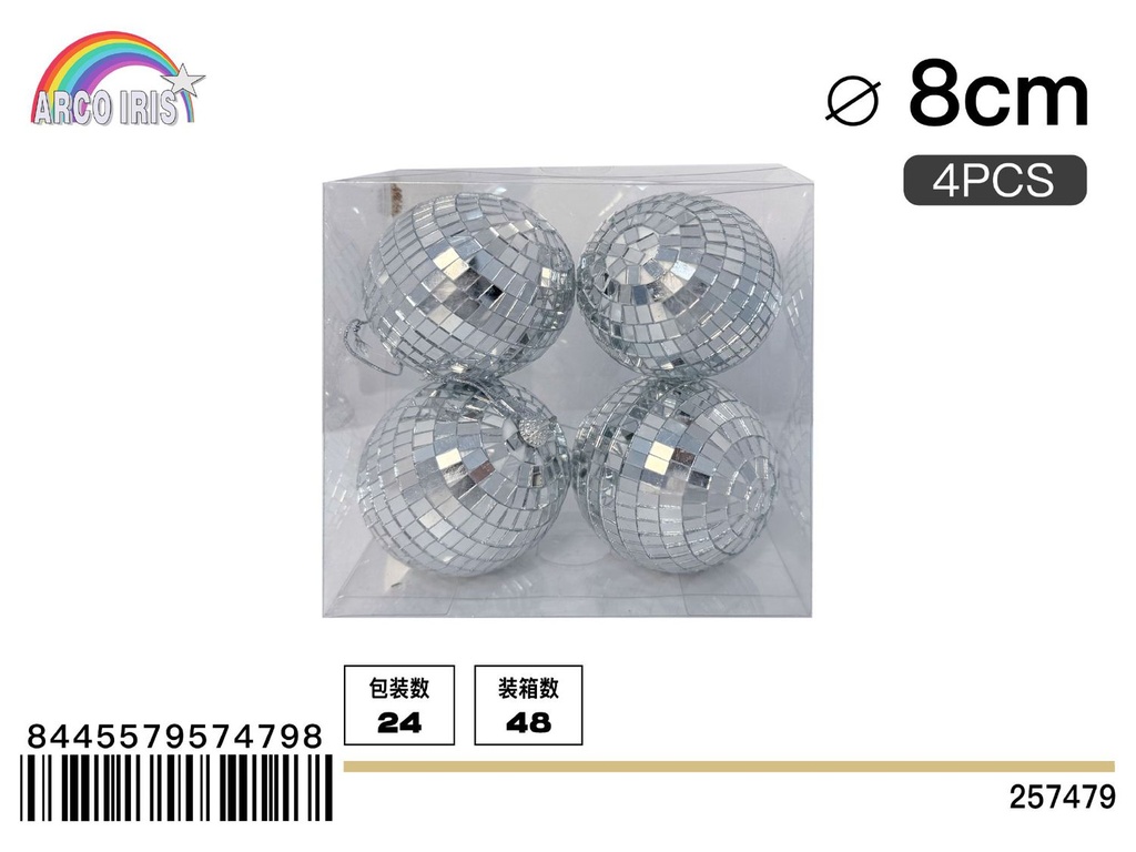 Bola de espejo plata 8cm 4pcs/PVC caja - Adornos navideños