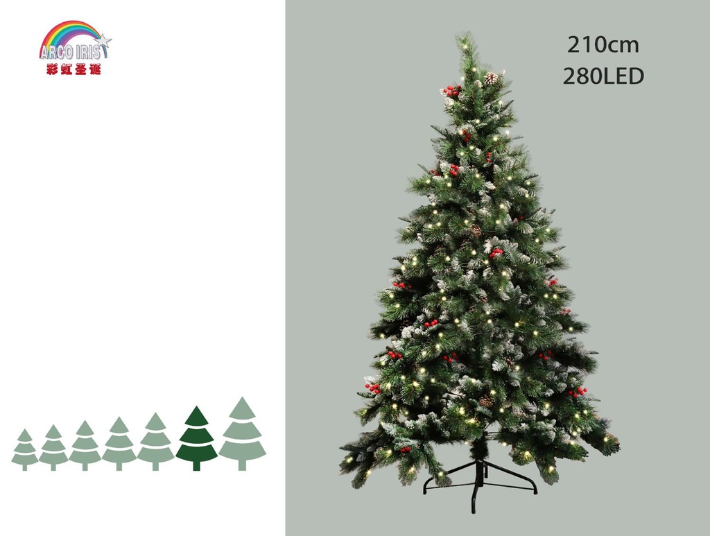 Árbol en maceta con aguja dura 210 cm - Decoración navideña con luces LED