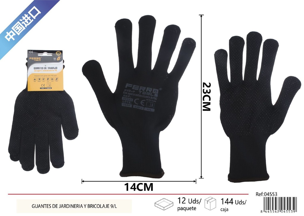 Guantes de jardinería y bricolaje 9/L, 13 agujas, poliéster y PVC - Herramientas de ferretería