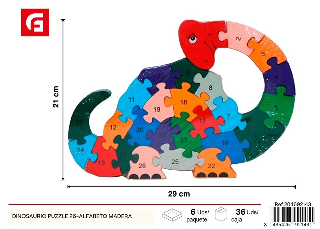 Puzzle dinosaurio 26 letras madera - Juguetes de aprendizaje