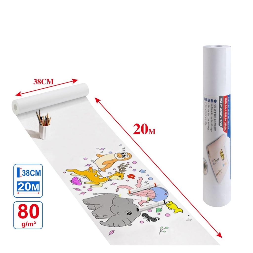 Rollo de papel de dibujo de 38CM x 20M (80G) - Materiales para bellas artes