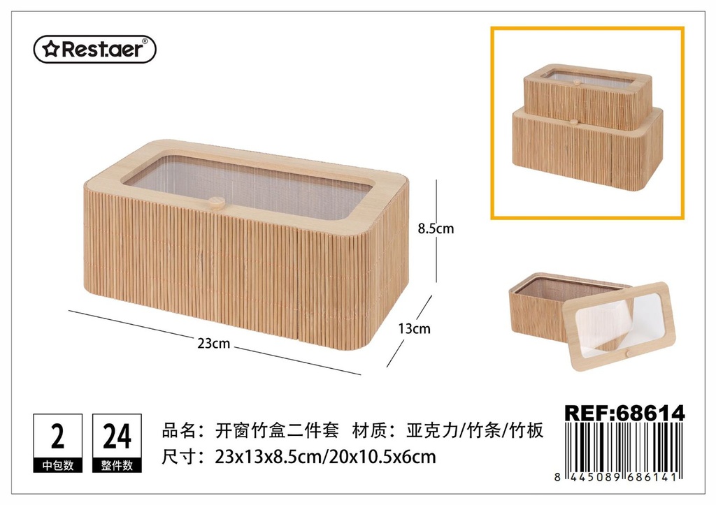 Caja de bambú - Set de 2 piezas rectangulares con ventana