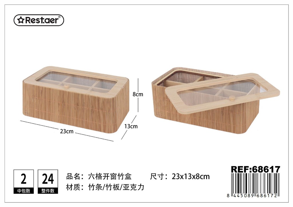 Caja de bambú con 6 compartimentos - Almacenamiento y organización