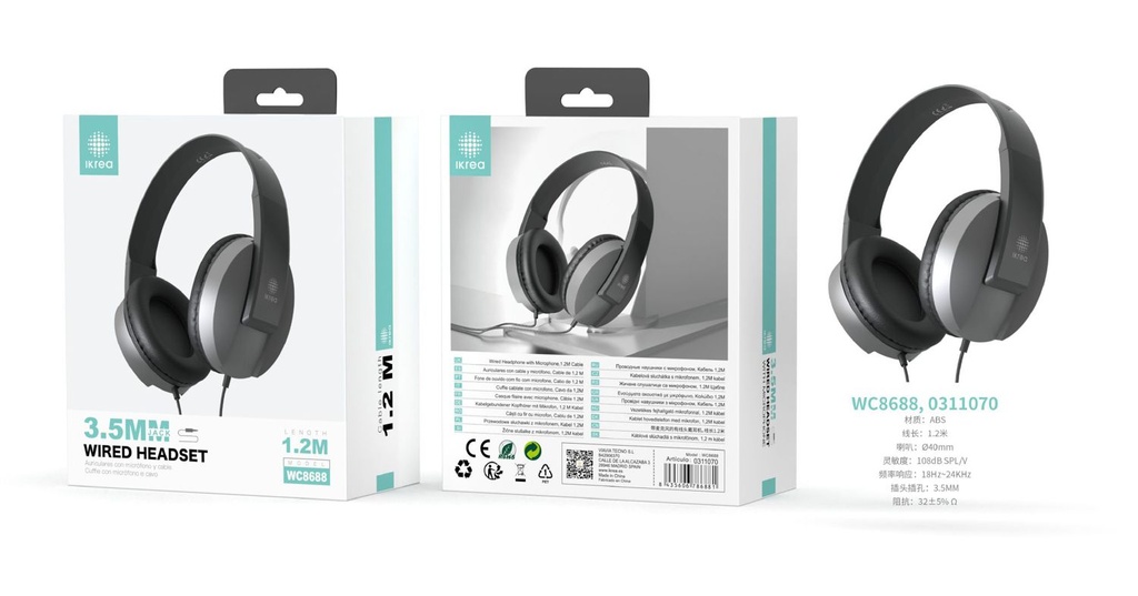 Casco auricular IKREA WC8688 con cable y micrófono gris - Accesorios de audio