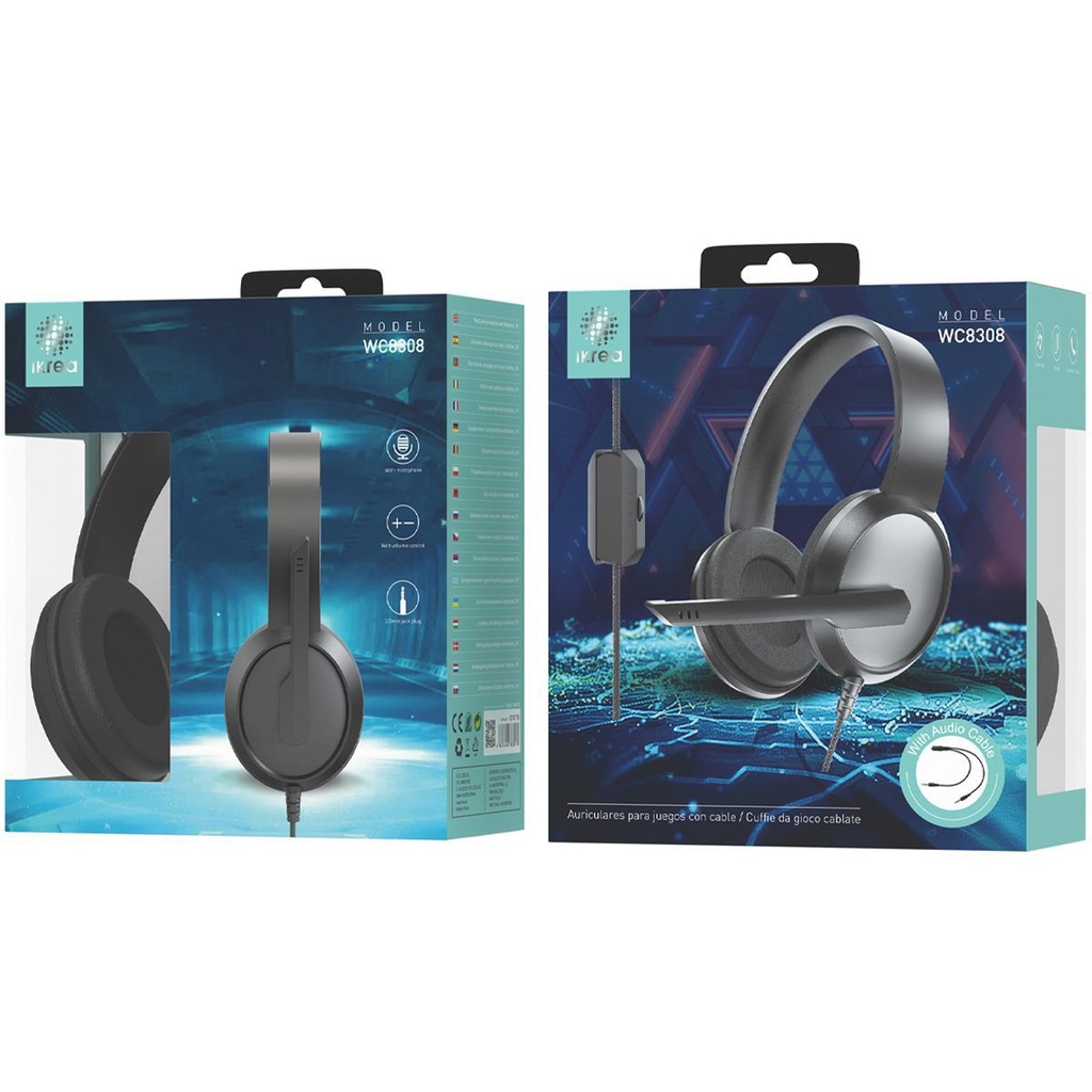 Cascos para juegos IKREA WC8308 con micrófono y cable gris - Auriculares gaming