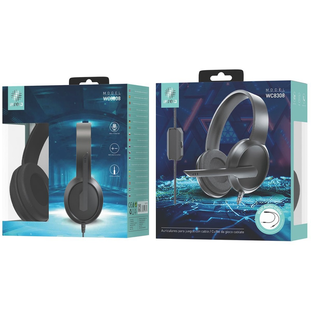 Cascos para juegos IKREA WC8308 con micrófono y cable negro - Auriculares gaming