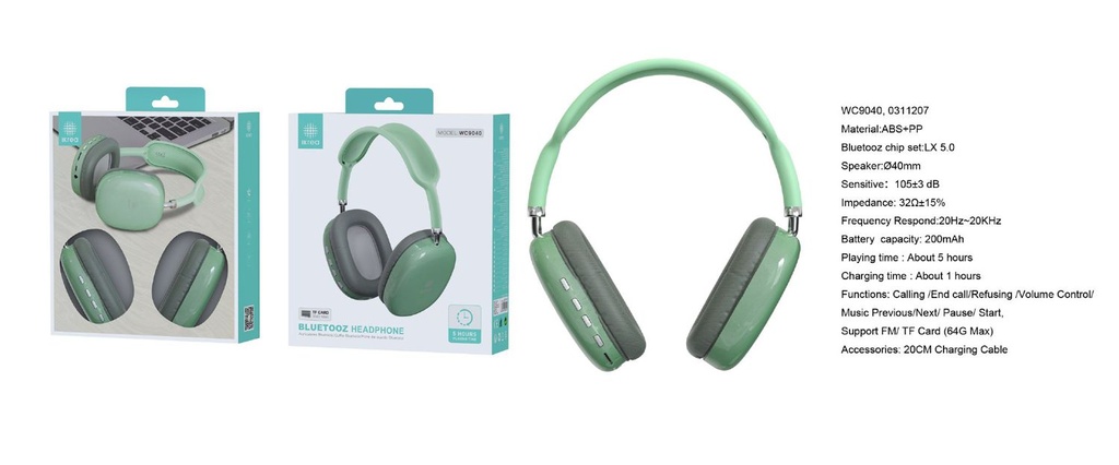 Casco Bluetooth IKREA WC9040 FM/TF (max 64GB) verde - Auriculares inalámbricos