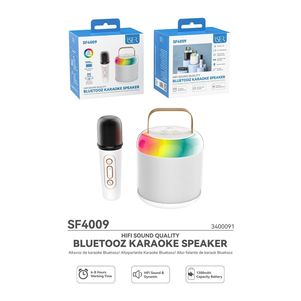 Kit de altavoz Bluetooth y micrófono karaoke ISER SF4009 HIFI blanco - Altavoces y micrófonos