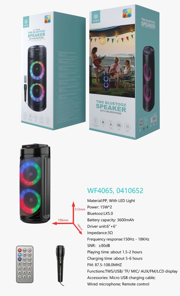 Altavoz portátil con micrófono karaoke y mando IKREA WF4065 15W negro - Altavoces grandes