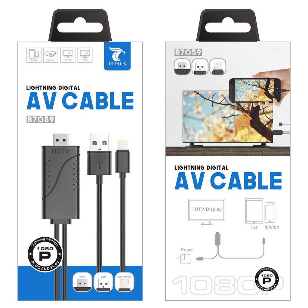 Cable Lightning Digital AV negro LT PLUS B7059 - Cables de video