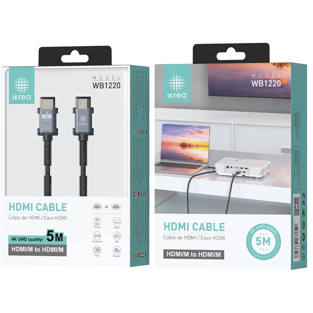 Cable HDMI macho-macho OD6.0MM 4K UHD 5M IKREA WB1220 - Cables HDMI