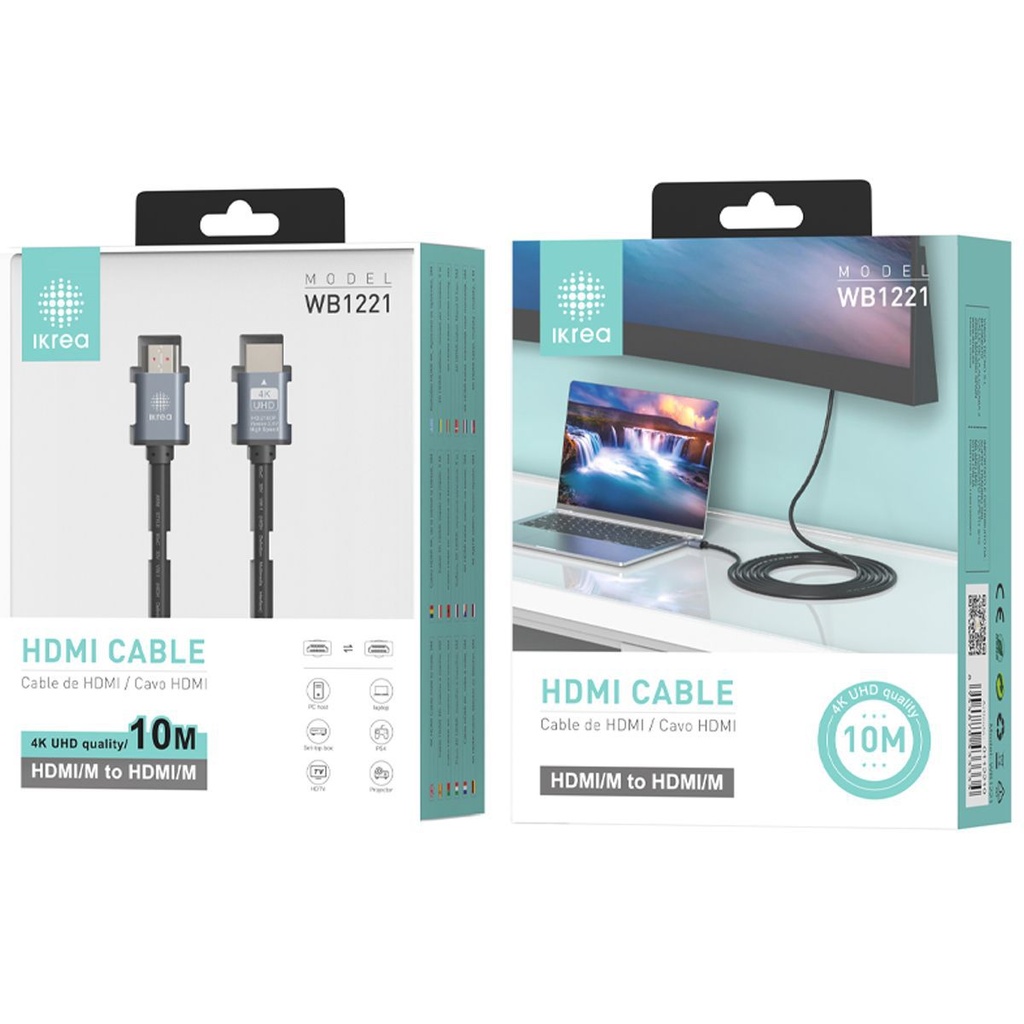 Cable HDMI macho-macho OD6.0MM 4K UHD 10M IKREA WB1221 - Cables HDMI