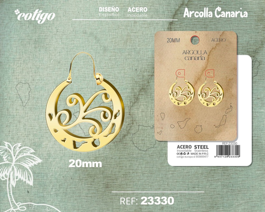 Argolla Canaria 20mm acero dorado - Joyería canaria de lujo