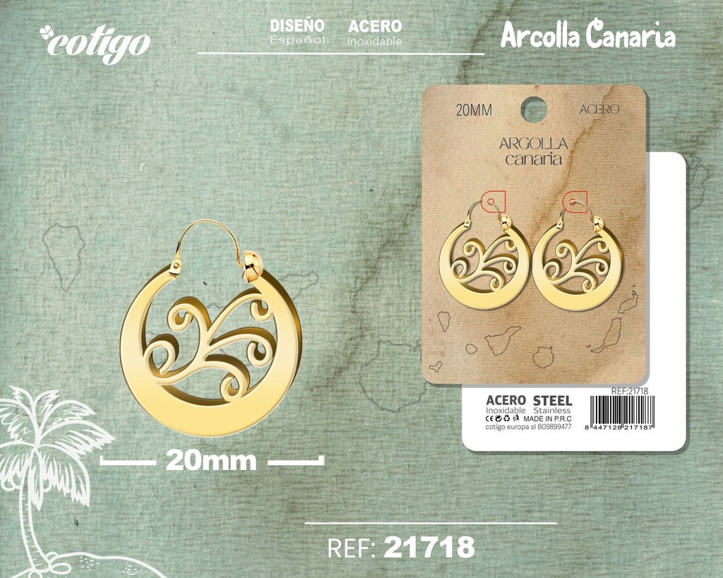 Argolla Canaria 20mm acero dorado - Joyería representativa de las Islas