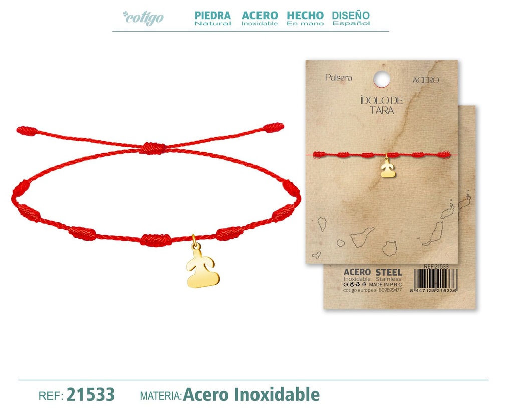 Pulsera 7 nudos con colgante Ídolo de Tara acero dorado - Cultura en joyería