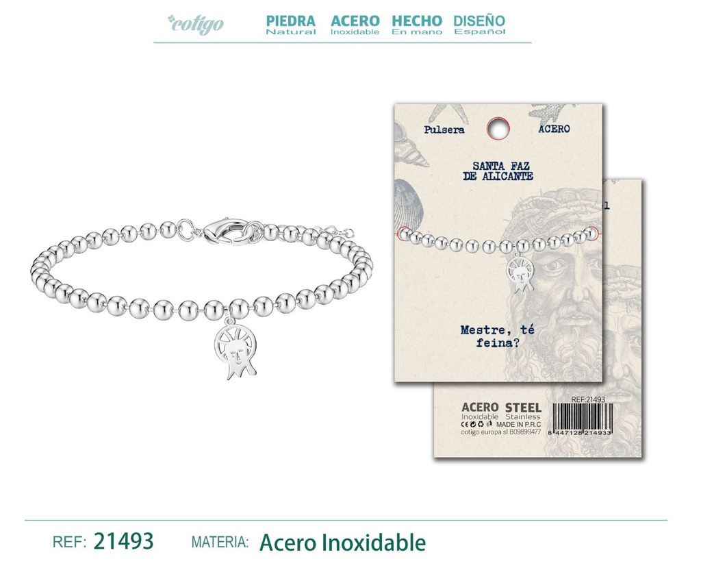 Pulsera Santa Faz de Alicante acero plateado - Simbología y belleza